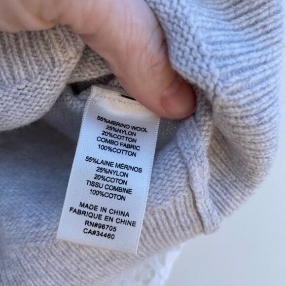 Rebecca Taylor Illusion Scalloped Lace Gray Wool Boho Chic Sweater Size Small/XS - Picture 6 of 8